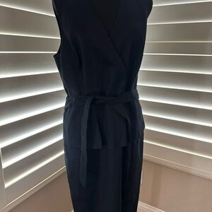 Navy Sleeveless Sheath Midi Dress
